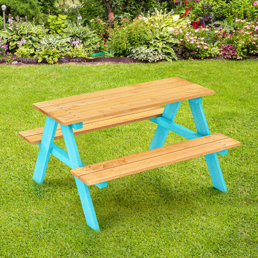 Children Outdoor Wooden Table with Bench Seats for Indoor and Outdoor Use-Natural