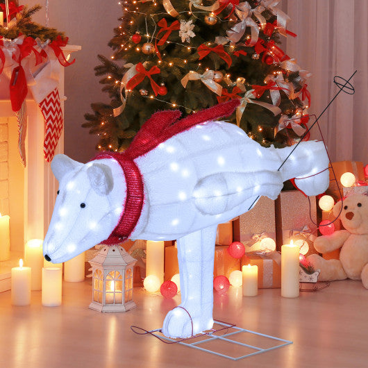 4.5 Feet Christmas Skiing Polar Bear with LED Lights and Ground Stakes