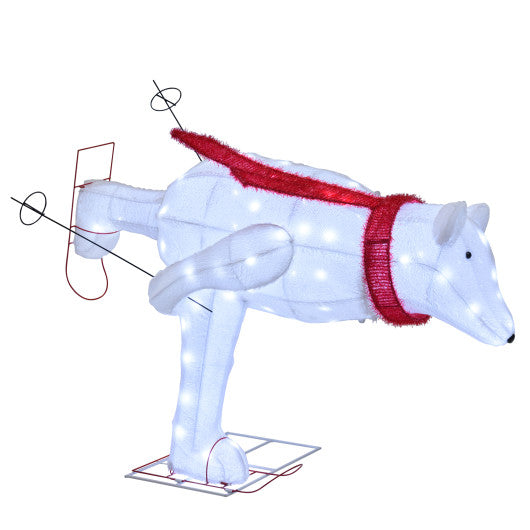 4.5 Feet Christmas Skiing Polar Bear with LED Lights and Ground Stakes