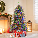 6 Feet Artificial Xmas Tree Hinged with 11 Lighting Modes and Remote Control-6 ft