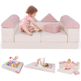 9-Piece Climb and Crawl Foam and Floor Playset with Breathable Suede Fabric-Pink