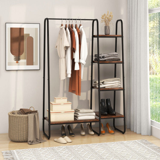 Clothes Rack Freestanding Storage Tower with Hanging Bar-Black