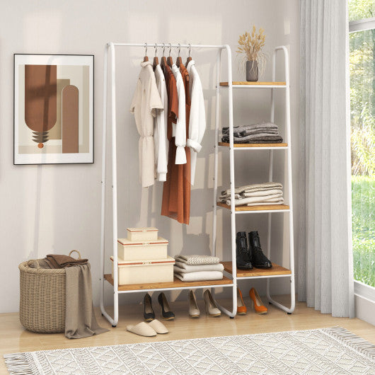 Clothes Rack Free Standing Storage Tower with Hanging Bar-Natural
