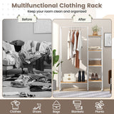 Clothes Rack Free Standing Storage Tower with Hanging Bar-Natural