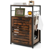 Cat Litter Box Enclosure with Louvered Door and  3-Tier Shelf-Coffee