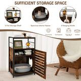 Cat Litter Box Enclosure with Louvered Door and  3-Tier Shelf-Coffee