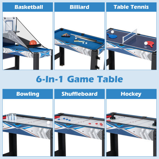 6-In-1 Combo Game Table with Basketball Billiards Ping Pong Hockey Shuffleboard