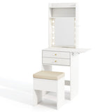 Compact Vanity Desk Set with 3-Color Lighted Mirror and Power Outlets-White