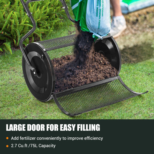 24” Peat Moss Spreader with Upgrade Side Latches and U-shape Handle-Black