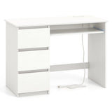 Computer Desk with Power Outlet Keyboard Tray and 3 Large Drawers-White