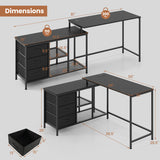 L-shaped Computer Desk with Power Outlet for Working Studying Gaming-Black