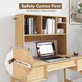 Computer Desktop Bookcase with 4 Cubbies and Open Back Compartment-Natural