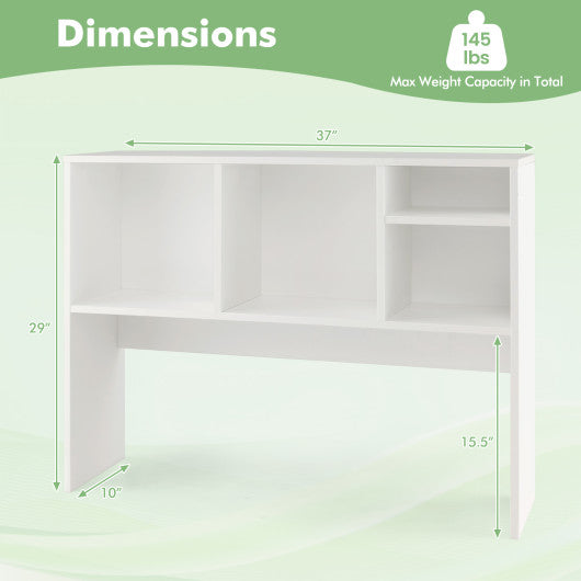 Computer Desktop Bookcase with 4 Cubbies and Open Back Compartment-White