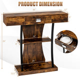 Console Table with Drawer and 2-Tier Shelves for Entryway Living Room-Rustic Brown