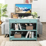 Console Table 3-Tier with Drawer and Storage Shelves-Turquoise