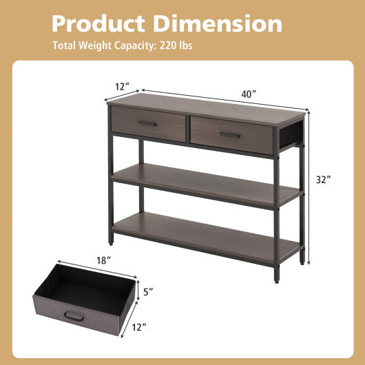 Console Table with Folding Fabric Drawers for Entryway-Gray