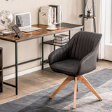 Modern Leathaire Set of 2 Swivel Accent Chair with Beech Wood Legs-Brown