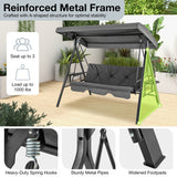 Convertible 3-Seat Patio Porch Swing Chair to Flat Bed with Adjustable Canopy-Gray