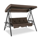 Convertible 3-Seat Patio Porch Swing Chair to Flat Bed with Adjustable Canopy-Brown