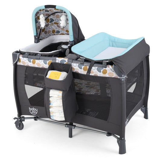 4-in-1 Convertible Portable Baby Playard Newborn Napper with Music and Toys-Blue