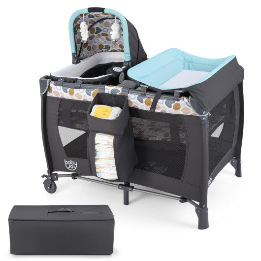 4-in-1 Convertible Portable Baby Playard Newborn Napper with Music and Toys-Blue