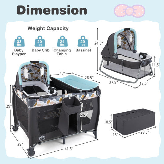 4-in-1 Convertible Portable Baby Playard Newborn Napper with Music and Toys-Blue