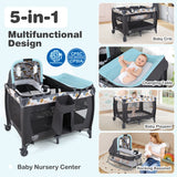 4-in-1 Convertible Portable Baby Playard Newborn Napper with Music and Toys-Blue