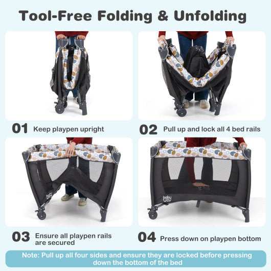 4-in-1 Convertible Portable Baby Playard Newborn Napper with Music and Toys-Blue