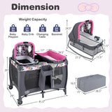 4-in-1 Convertible Portable Baby Playard Newborn Napper with Music and Toys-Pink