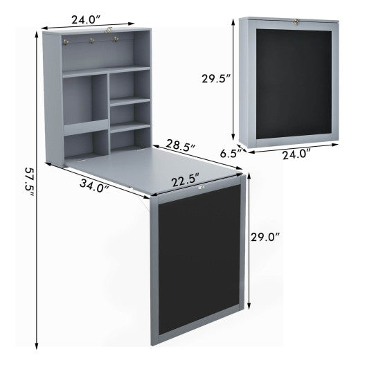 Convertible Wall Mounted Table with A Chalkboard-Gray