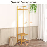 Corner Coat Rack with Top Hanger and 2 Mesh Shelves for Entryway Hallway Living Room Bedroom-Golden