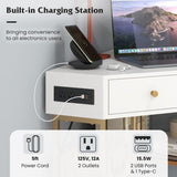 Triangle Corner Desk with Charging Station with 2 Drawers and Storage Shelf-Golden