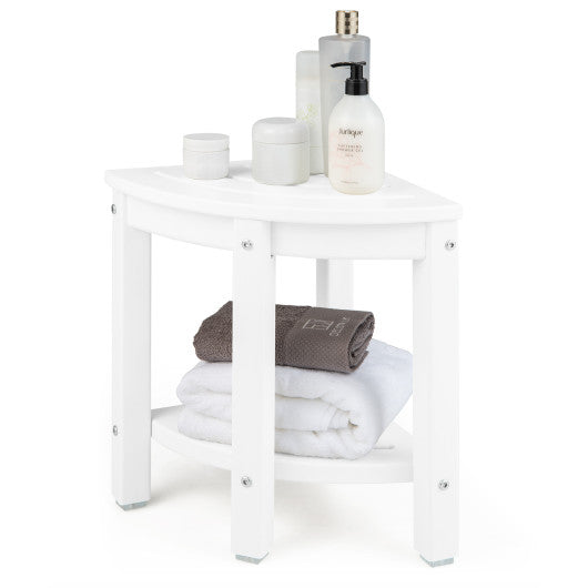 Heavy Duty Corner Shower Bench Stool with Storage Shelf for Shaving Legs-White