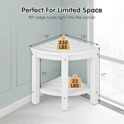 Heavy Duty Corner Shower Bench Stool with Storage Shelf for Shaving Legs-White