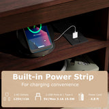 Corner TV Stand with Power Outlet and 4 Open Storage Shelves-Brown