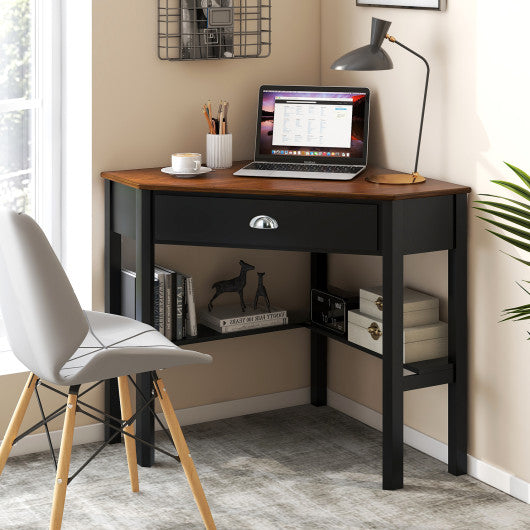 Corner Wooden Piece Laptop Computer Desk-Coffee