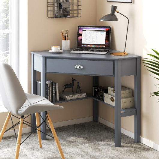 Corner Wooden Piece Laptop Computer Desk-Gray