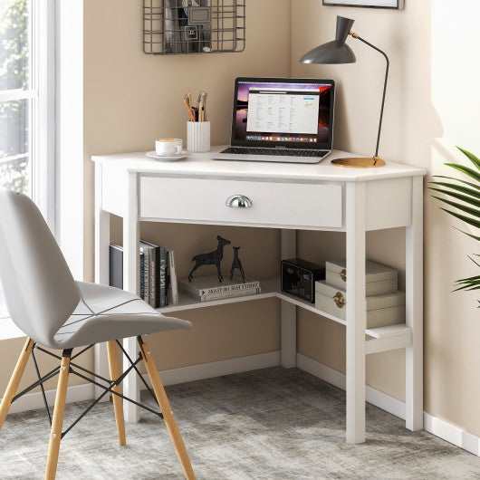 Corner Wooden Piece Laptop Computer Desk-White