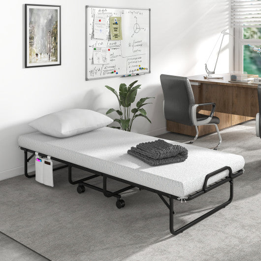 Cot Size Folding Bed with Memory Foam Mattress and Pillow