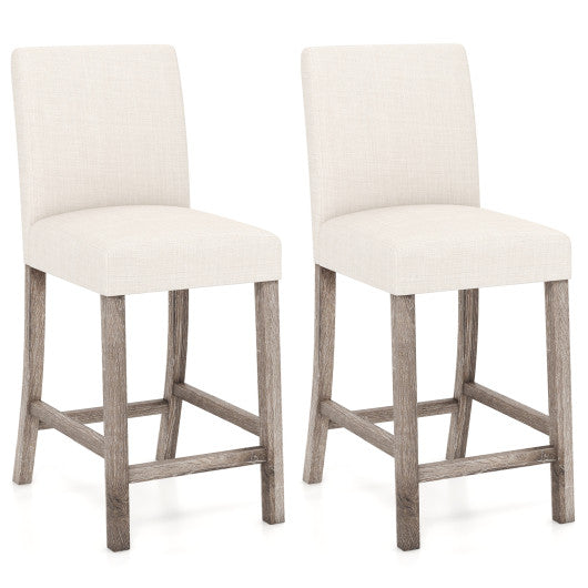 Counter Height Bar Stools Set of 2 with Back and Footrest-Beige