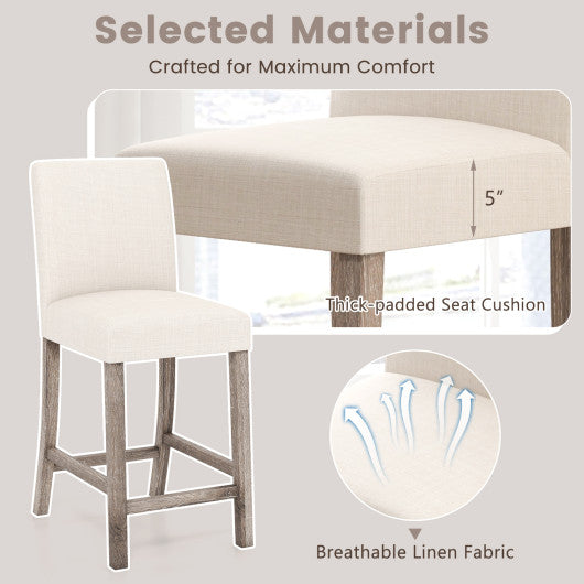 Counter Height Bar Stools Set of 2 with Back and Footrest-Beige