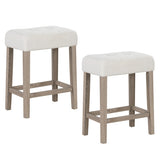 Modern Counter Height Bar Stools Set of 2 with Rubber Wood Legs-Beige