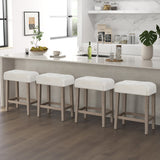 Modern Counter Height Bar Stools Set of 2 with Rubber Wood Legs-Beige