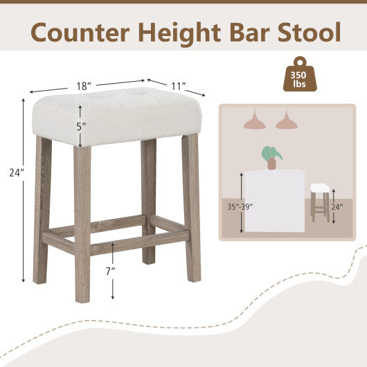 Modern Counter Height Bar Stools Set of 2 with Rubber Wood Legs-Beige