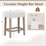 Modern Counter Height Bar Stools Set of 2 with Rubber Wood Legs-Beige