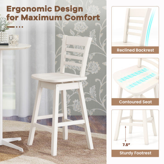 Counter Height Barstools Set of 2 with Footrest for Kitchen Island Bar-Cream White