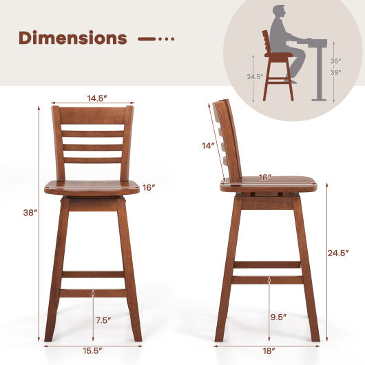 Counter Height Barstools Set of 2 with Footrest for Kitchen Island Bar-Walnut