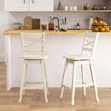 Swivel 24-Inch Counter Height Stool Set of 2 with Inclined Backrest-Cream