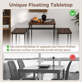 3 Pieces Pub Dining Table Set with Floating Tabletop and Footrest-Rustic Brown