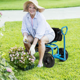 Cushioned Rolling Garden Cart Scooter with Storage Basket and Tool Pouch-Blue